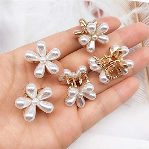 Small Pearl Mini Hair Claw Clips with Flower Design