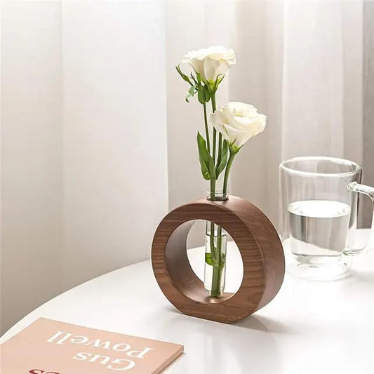 Modern Flower Vase with Wood Stand