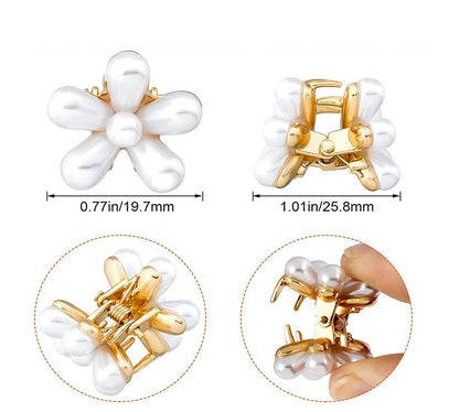 Small Pearl Mini Hair Claw Clips with Flower Design