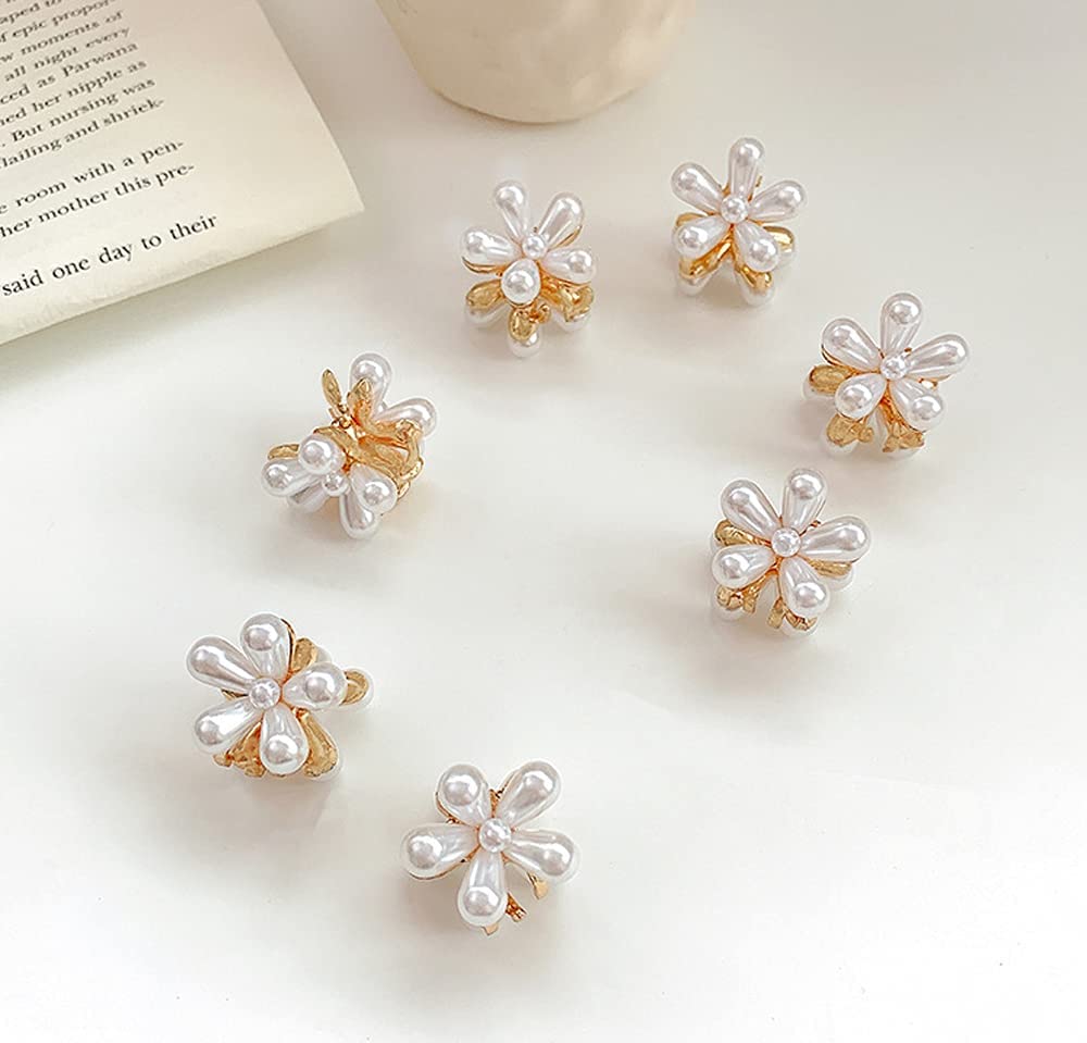 Small Pearl Mini Hair Claw Clips with Flower Design