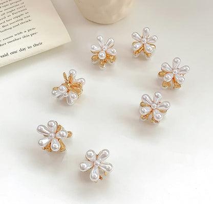 Small Pearl Mini Hair Claw Clips with Flower Design