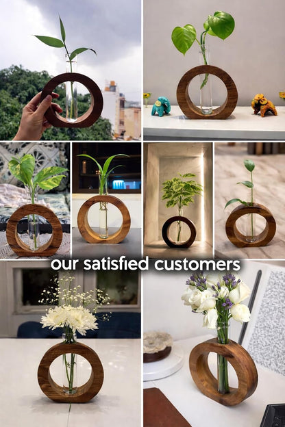 Modern Flower Vase with Wood Stand