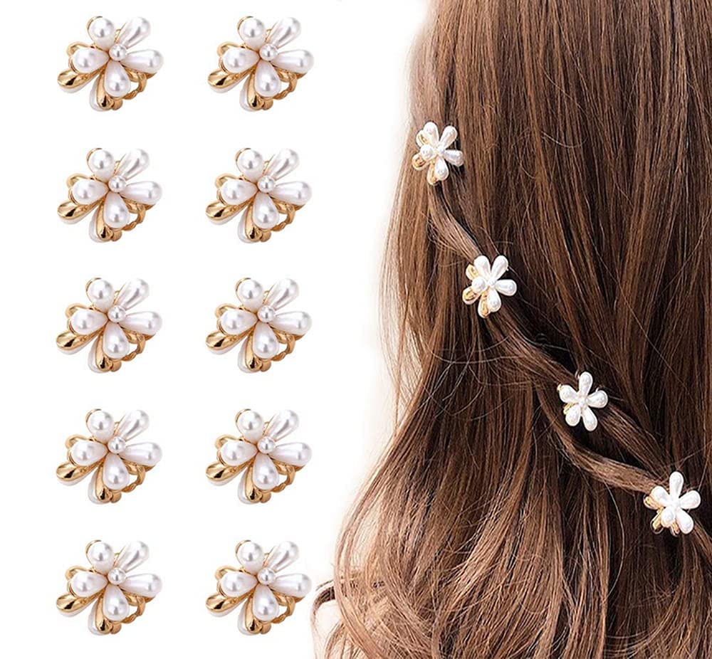 Small Pearl Mini Hair Claw Clips with Flower Design
