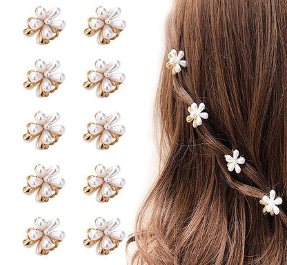 Small Pearl Mini Hair Claw Clips with Flower Design