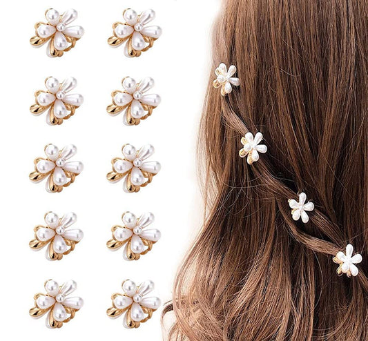Small Pearl Mini Hair Claw Clips with Flower Design