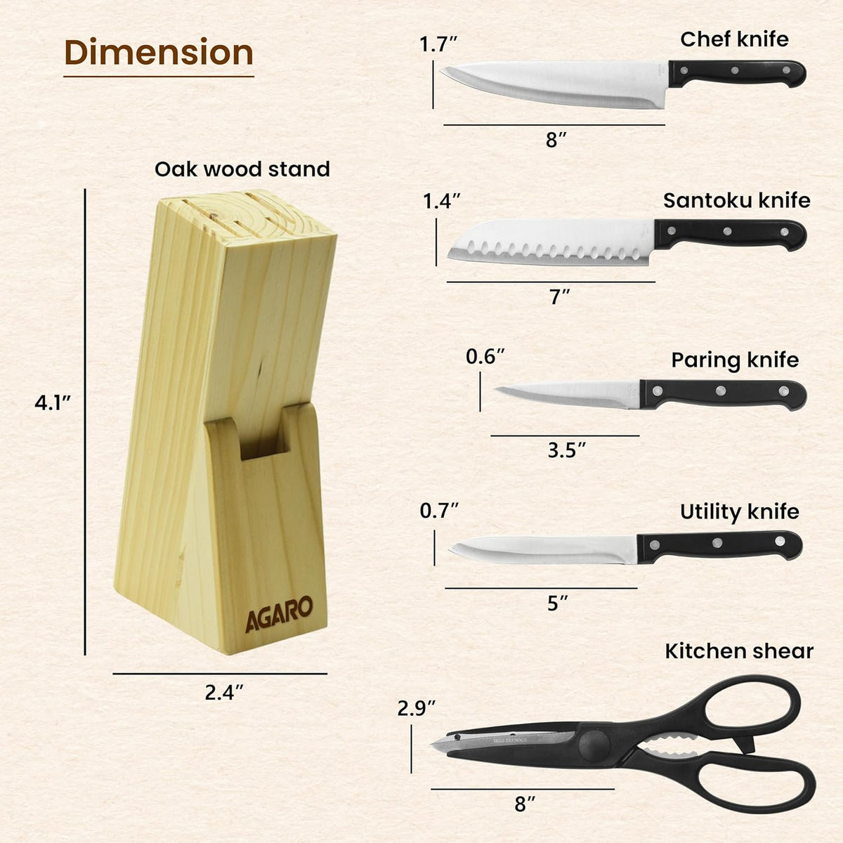 Kitchen Knife Set, Scissor with Wooden Case