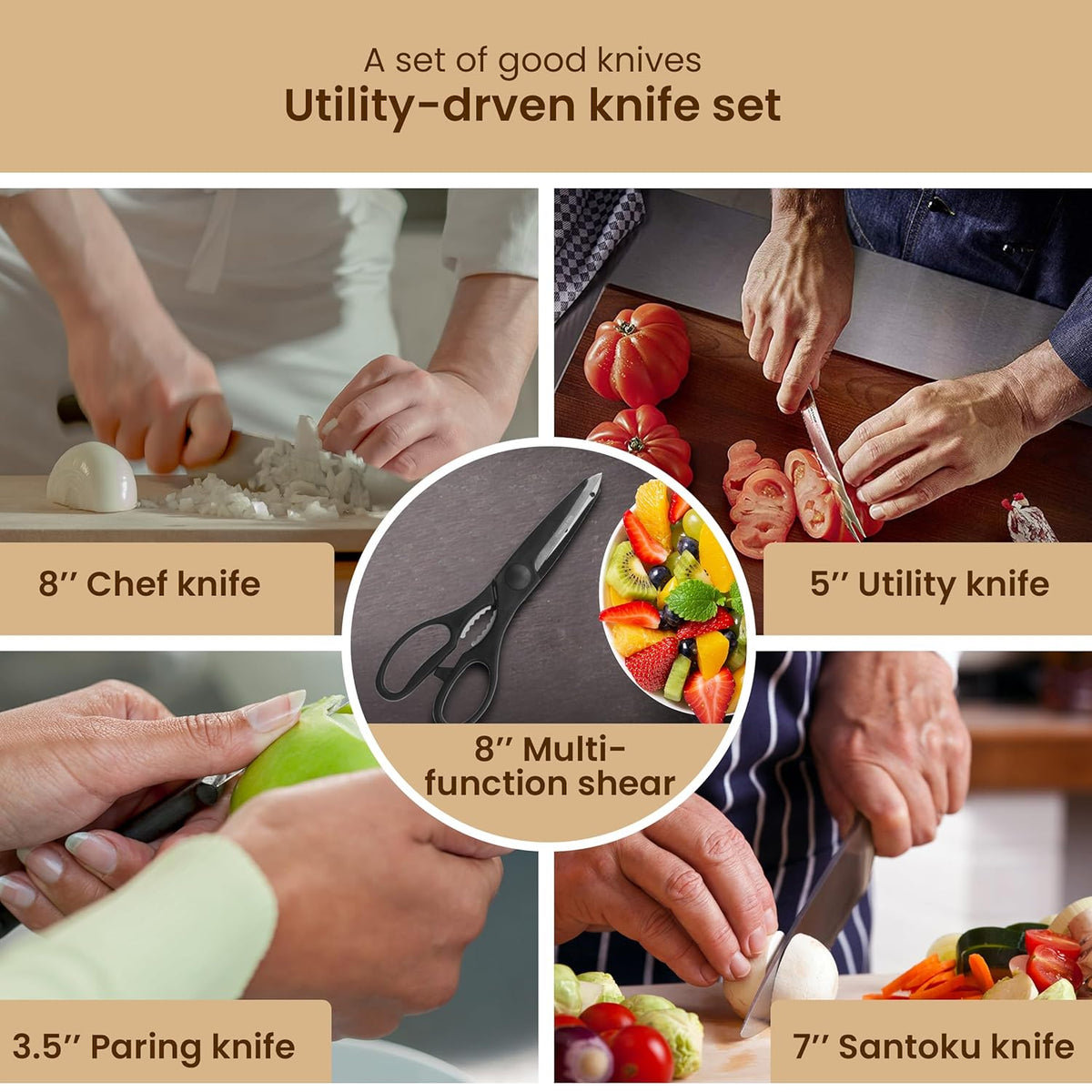 Kitchen Knife Set, Scissor with Wooden Case