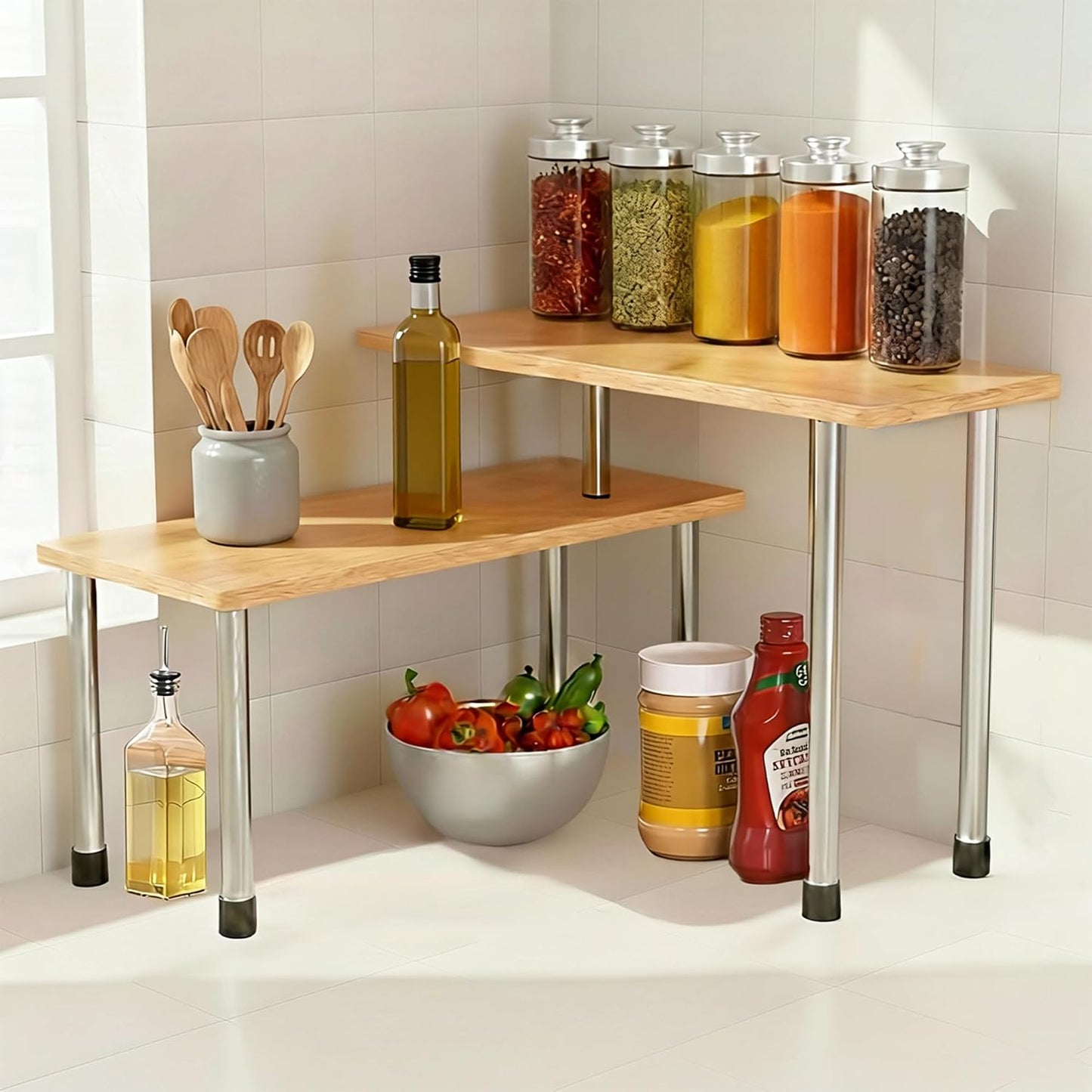Wooden Rack for Kitchen Corner Storage